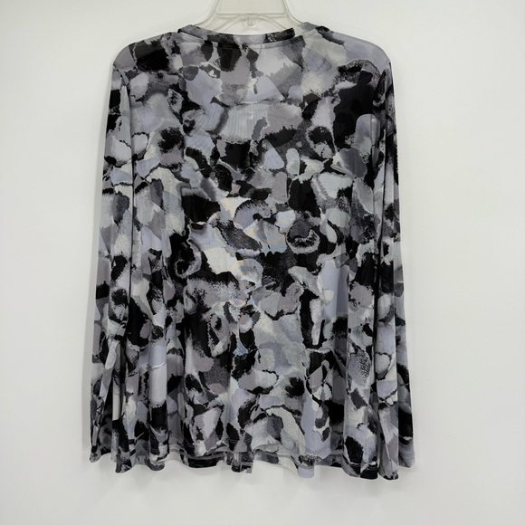 LOGO by Lori Goldstein Mesh Cardigan Top Black Gray Size XL Button Up Semisheer - Picture 9 of 10